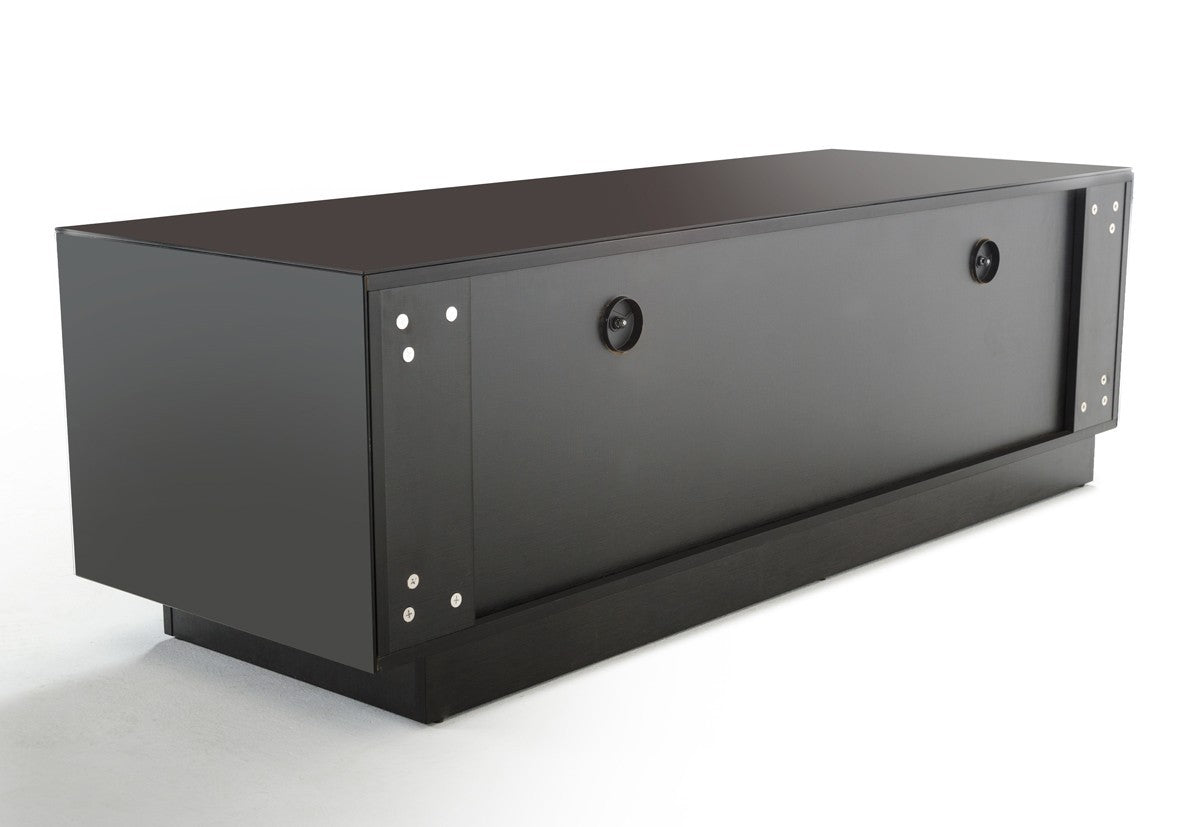 59" Black Glass And Wood Enclosed Storage TV Stand