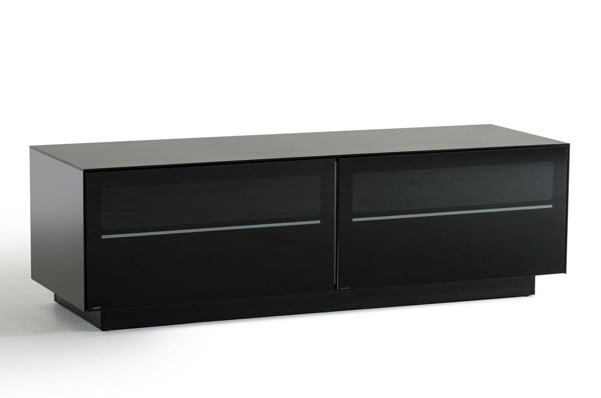 59" Black Glass And Wood Enclosed Storage TV Stand