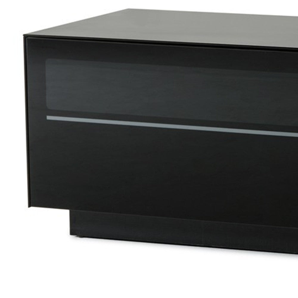 59" Black Glass And Wood Enclosed Storage TV Stand