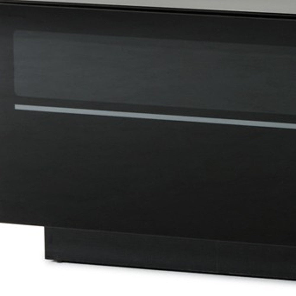 59" Black Glass And Wood Enclosed Storage TV Stand