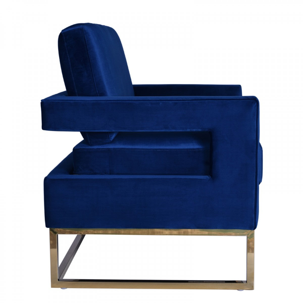 34" Blue And Gold Velvet Arm Chair