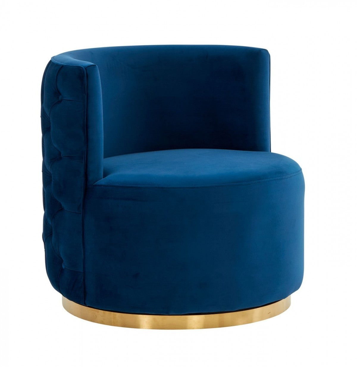 30" Blue And Gold Velvet Barrel Chair