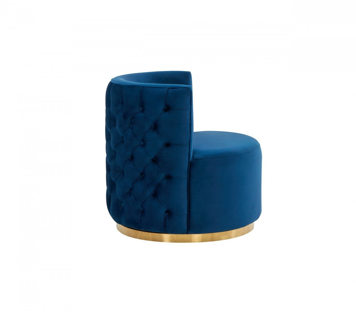 30" Blue And Gold Velvet Barrel Chair