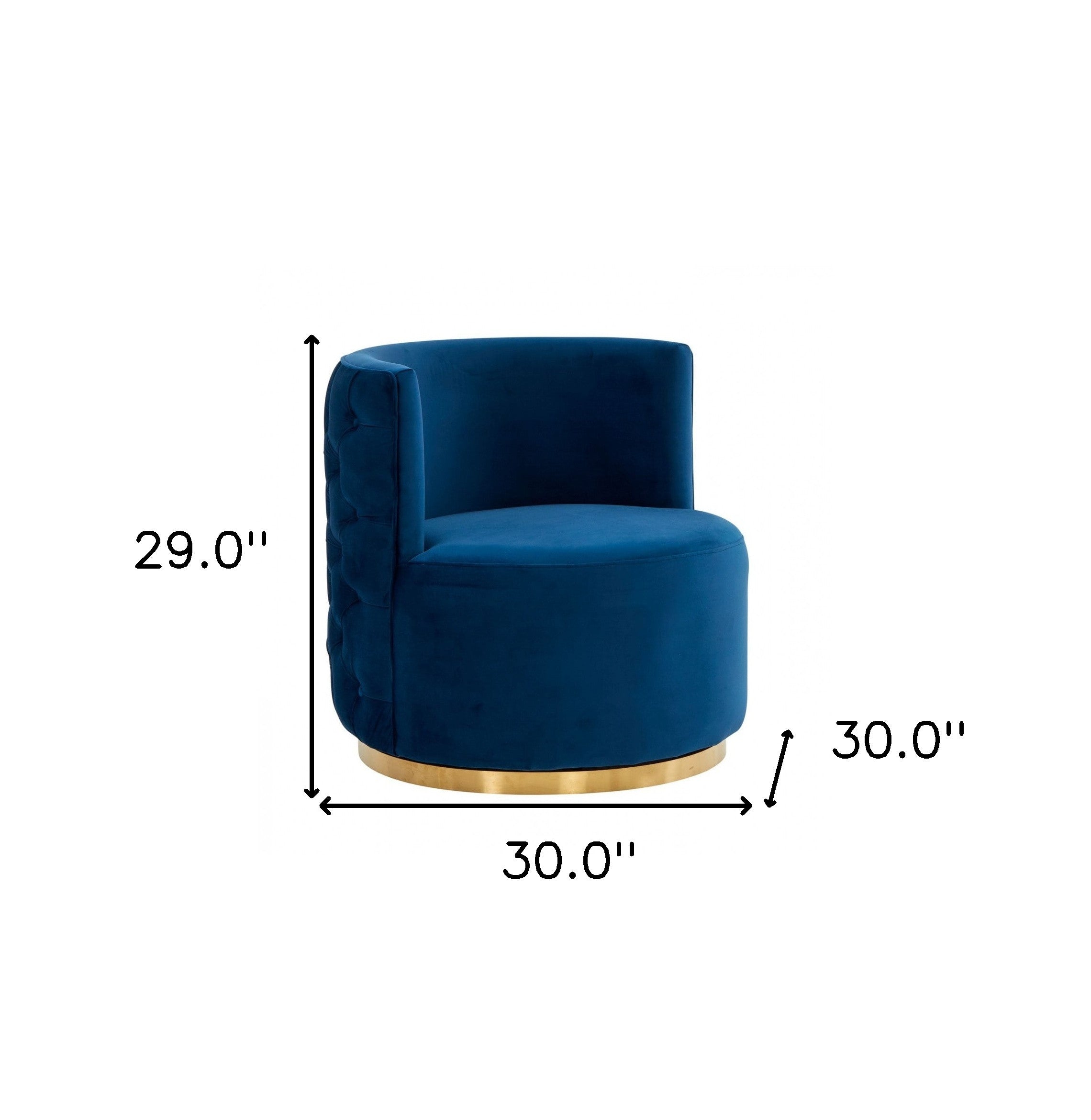 30" Blue And Gold Velvet Barrel Chair