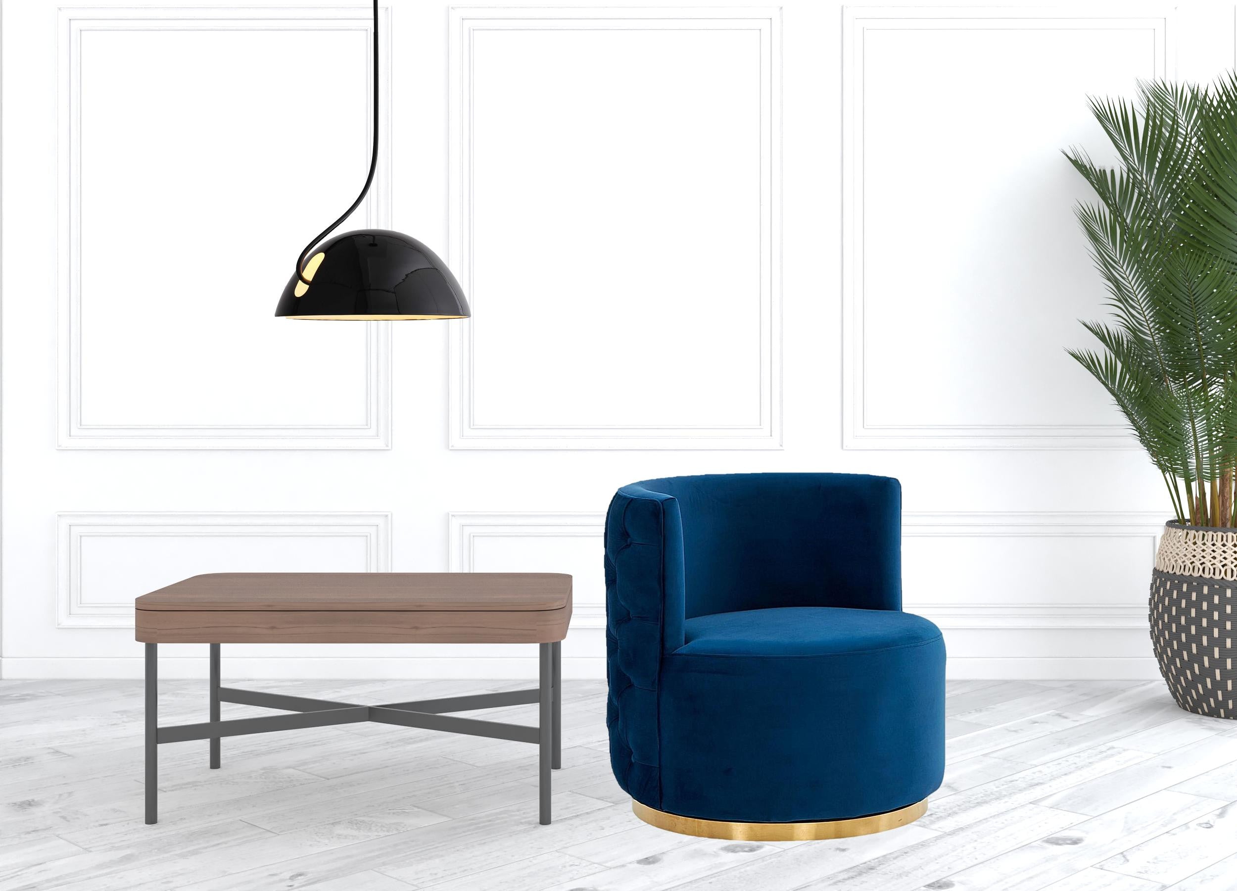 30" Blue And Gold Velvet Barrel Chair