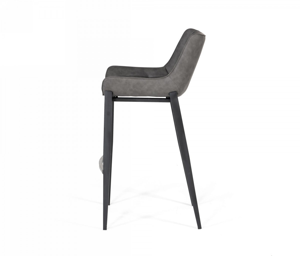 Set of Two 30" Gray And Black Faux Leather And Steel Bar Height Bar Chairs