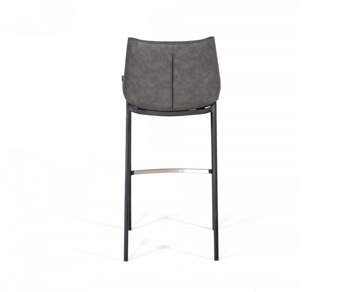 Set of Two 30" Gray And Black Faux Leather And Steel Bar Height Bar Chairs