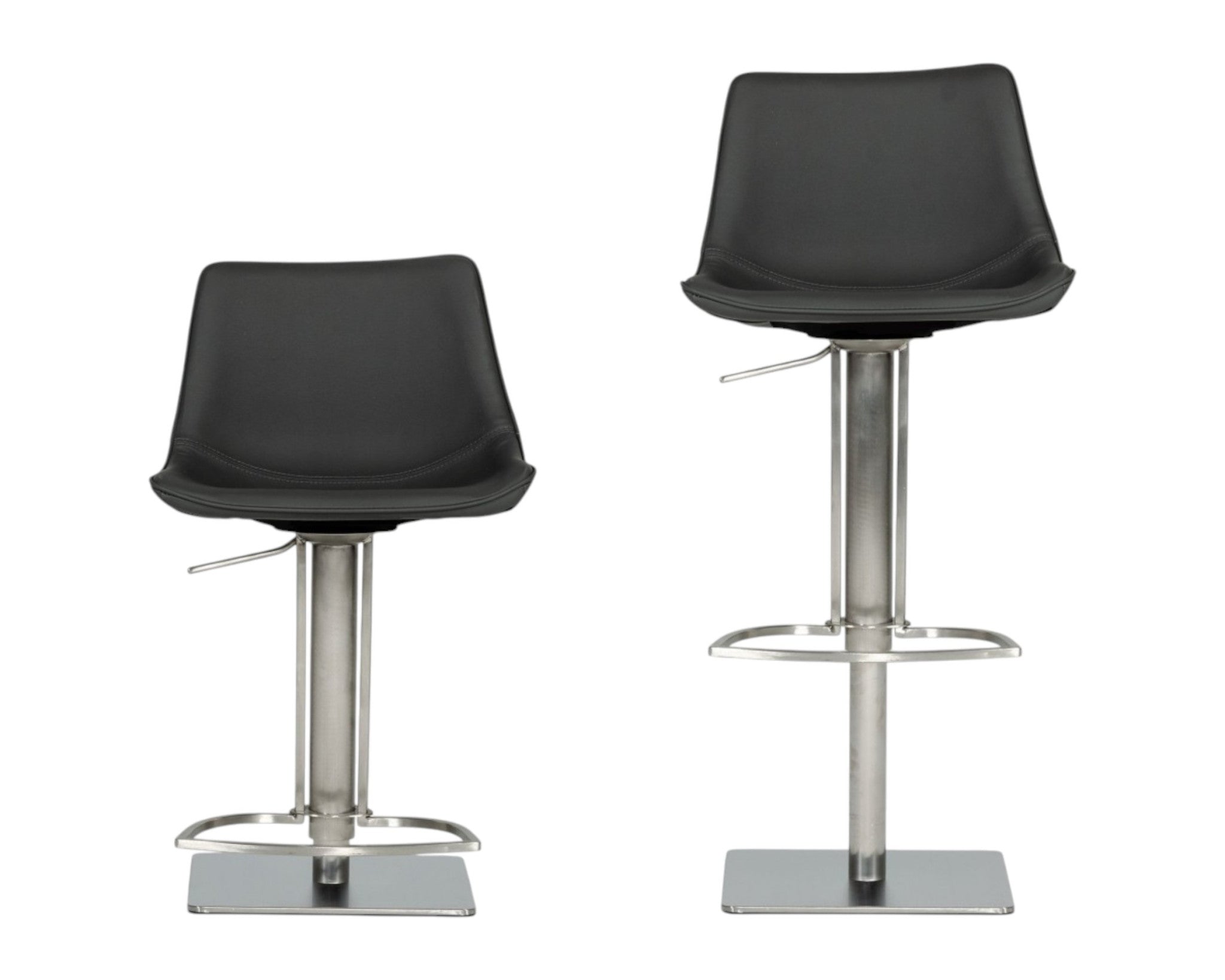 29" Gray And Silver Faux Leather And Stainless Steel Swivel Low Back Bar Height Bar Chair
