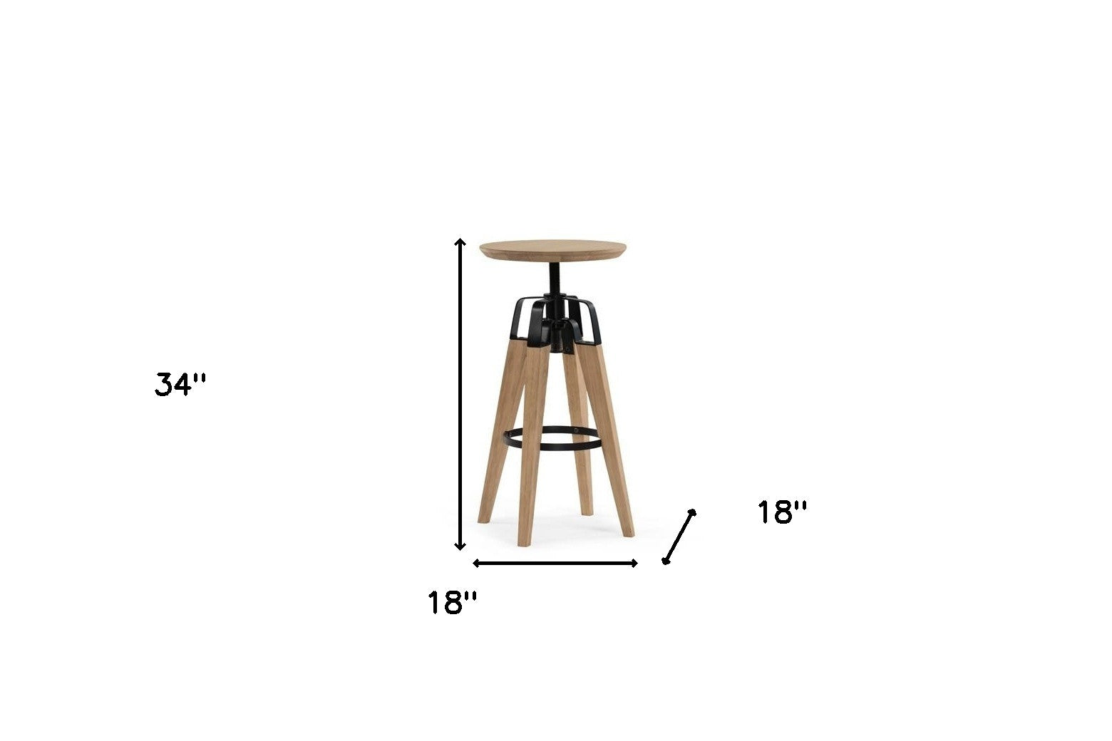 34" Natural And Natural and Black Solid Wood Backless Bar Chair