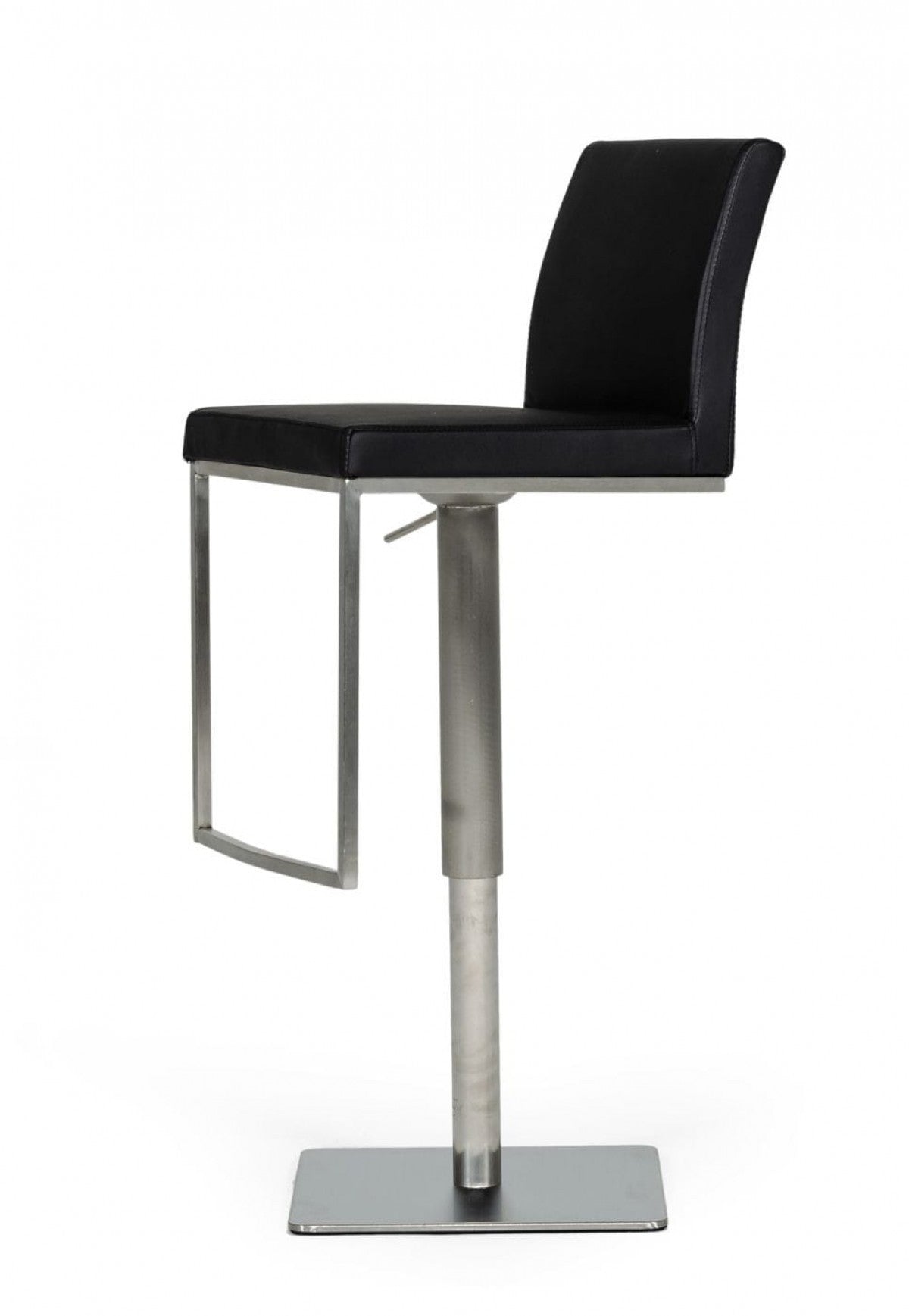 32" Black And Silver Faux Leather And Stainless Steel Swivel Low Back Bar Height Bar Chair
