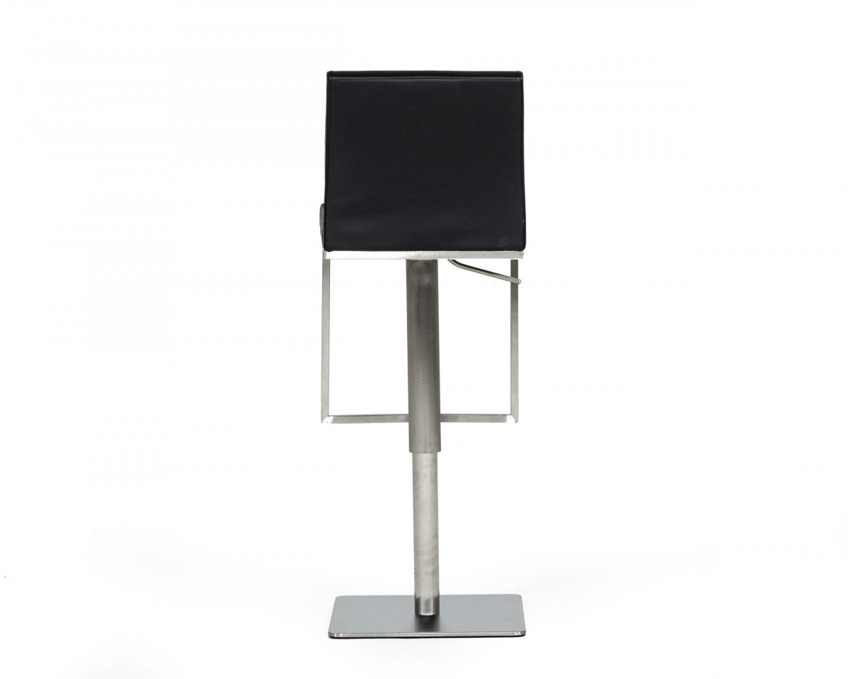 32" Black And Silver Faux Leather And Stainless Steel Swivel Low Back Bar Height Bar Chair