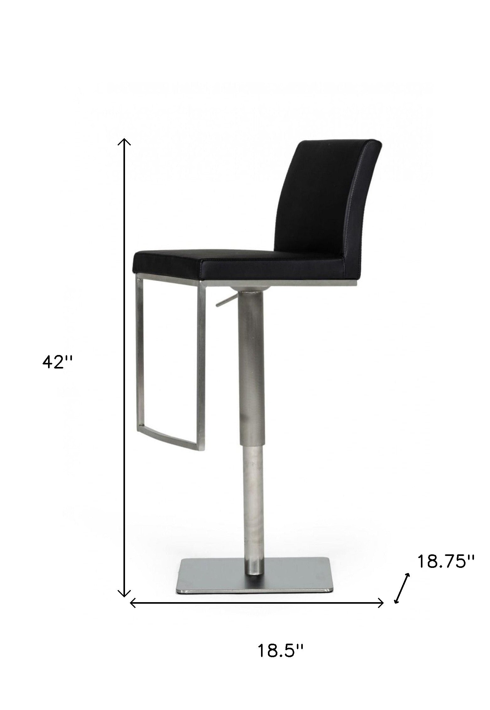 32" Black And Silver Faux Leather And Stainless Steel Swivel Low Back Bar Height Bar Chair
