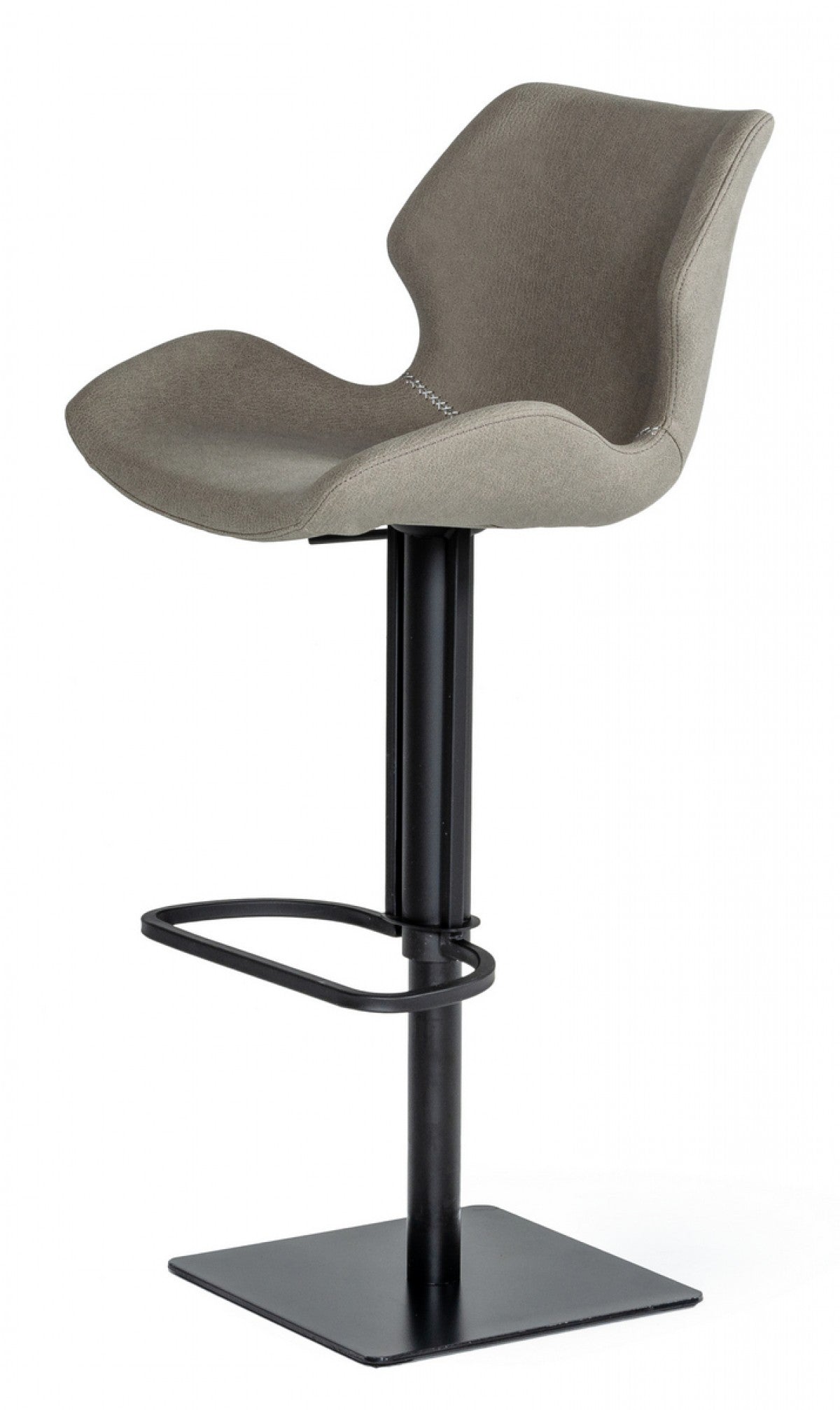 31" Gray And Black Faux Leather And Stainless Steel Swivel Low Back Bar Height Bar Chair
