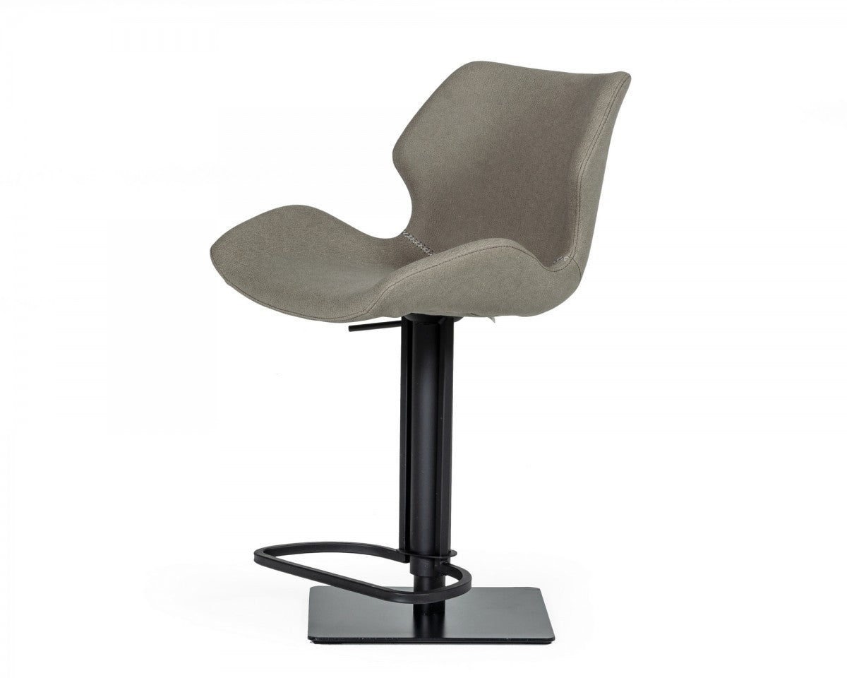 31" Gray And Black Faux Leather And Stainless Steel Swivel Low Back Bar Height Bar Chair
