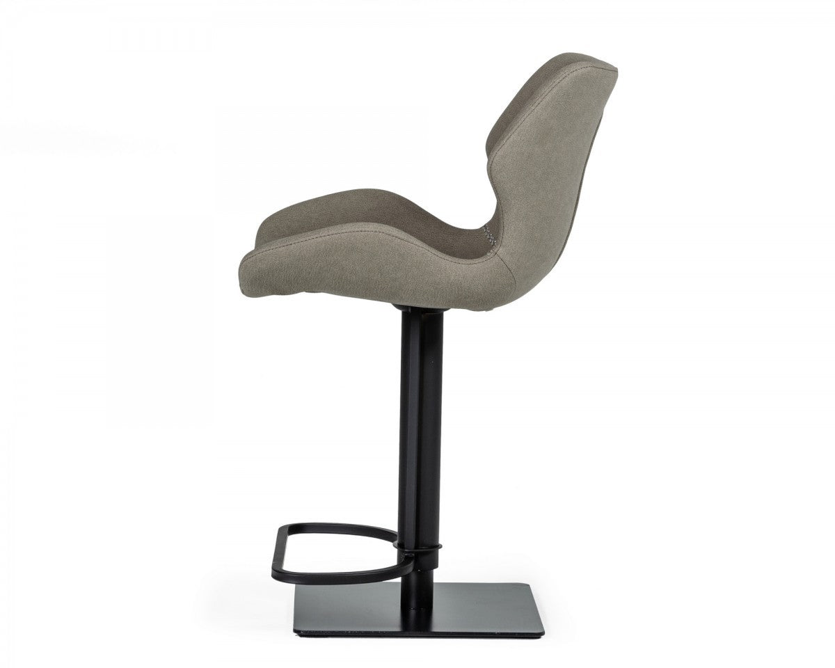 31" Gray And Black Faux Leather And Stainless Steel Swivel Low Back Bar Height Bar Chair