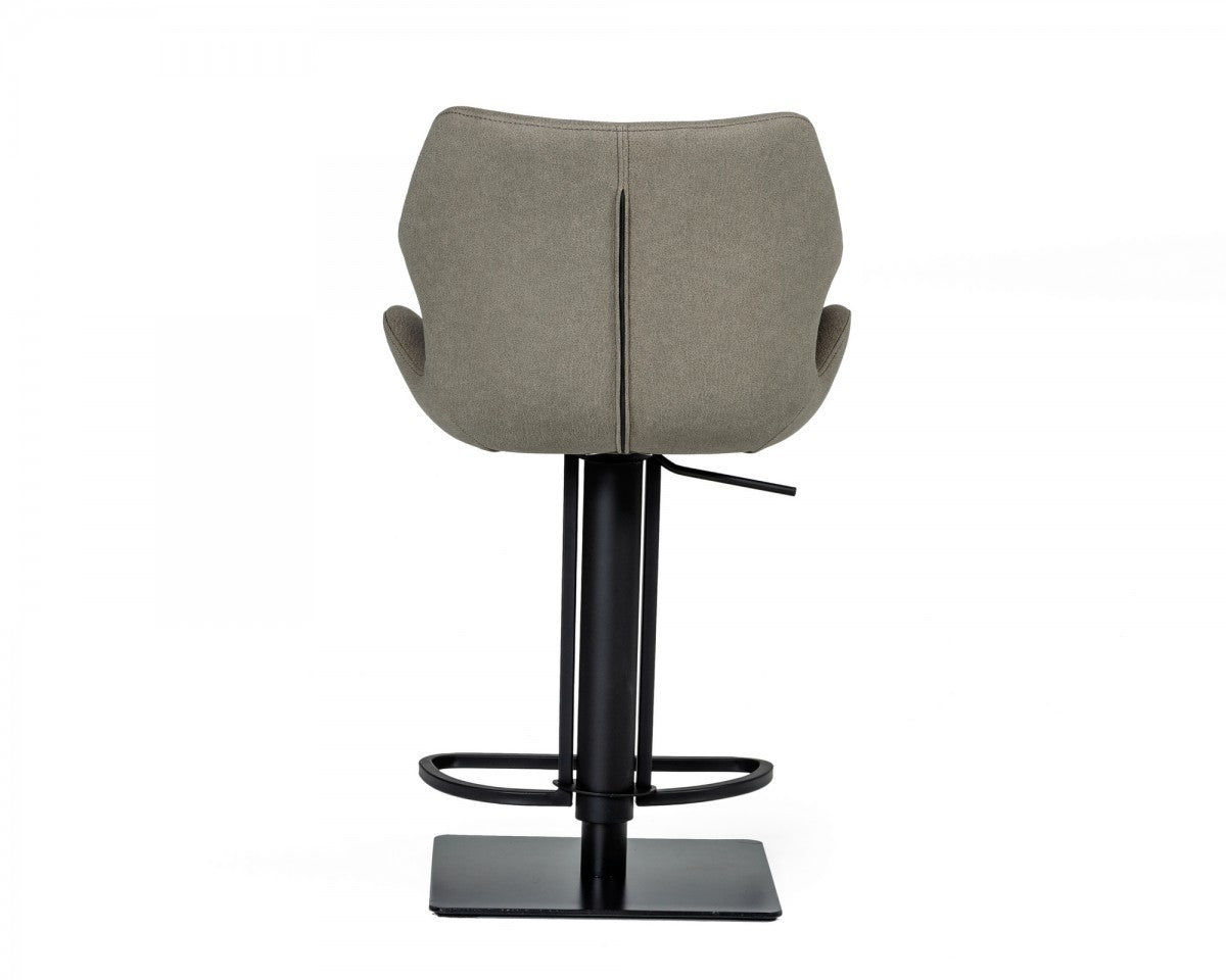 31" Gray And Black Faux Leather And Stainless Steel Swivel Low Back Bar Height Bar Chair