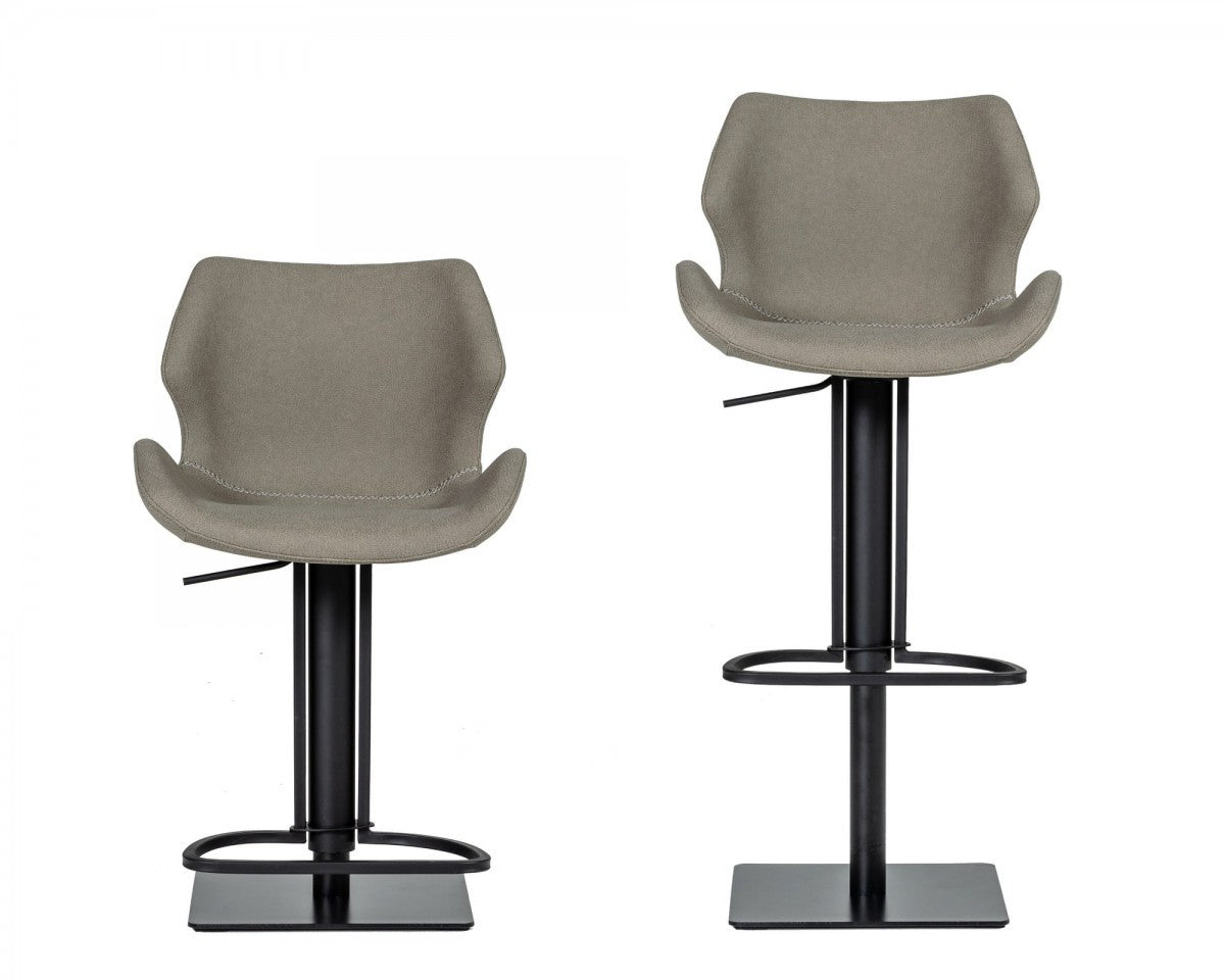 31" Gray And Black Faux Leather And Stainless Steel Swivel Low Back Bar Height Bar Chair