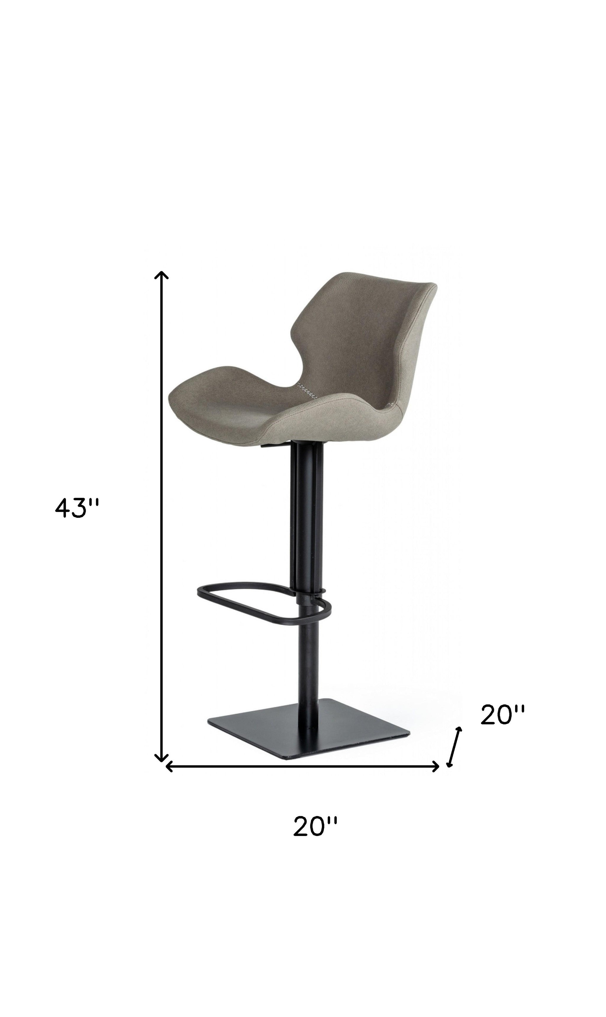 31" Gray And Black Faux Leather And Stainless Steel Swivel Low Back Bar Height Bar Chair