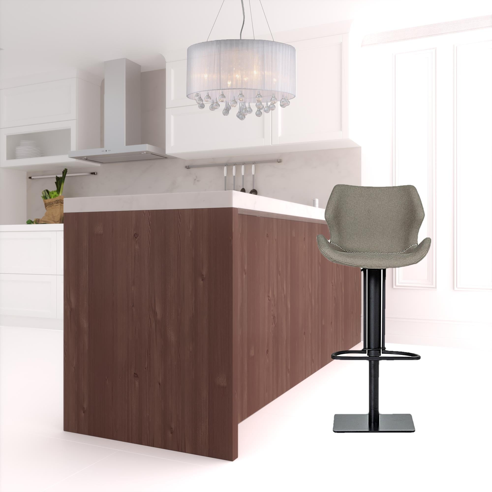 31" Gray And Black Faux Leather And Stainless Steel Swivel Low Back Bar Height Bar Chair