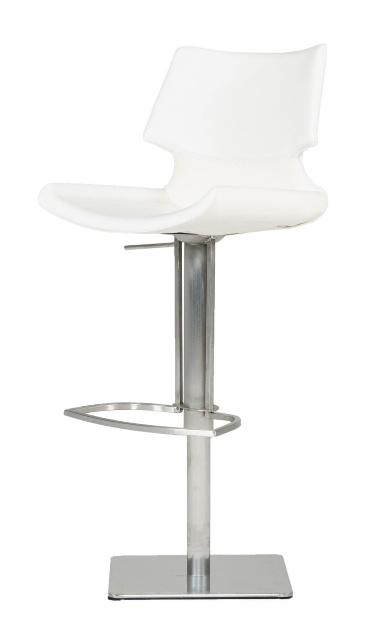 31" White And Silver Faux Leather And Steel Swivel Low Back Bar Height Bar Chair