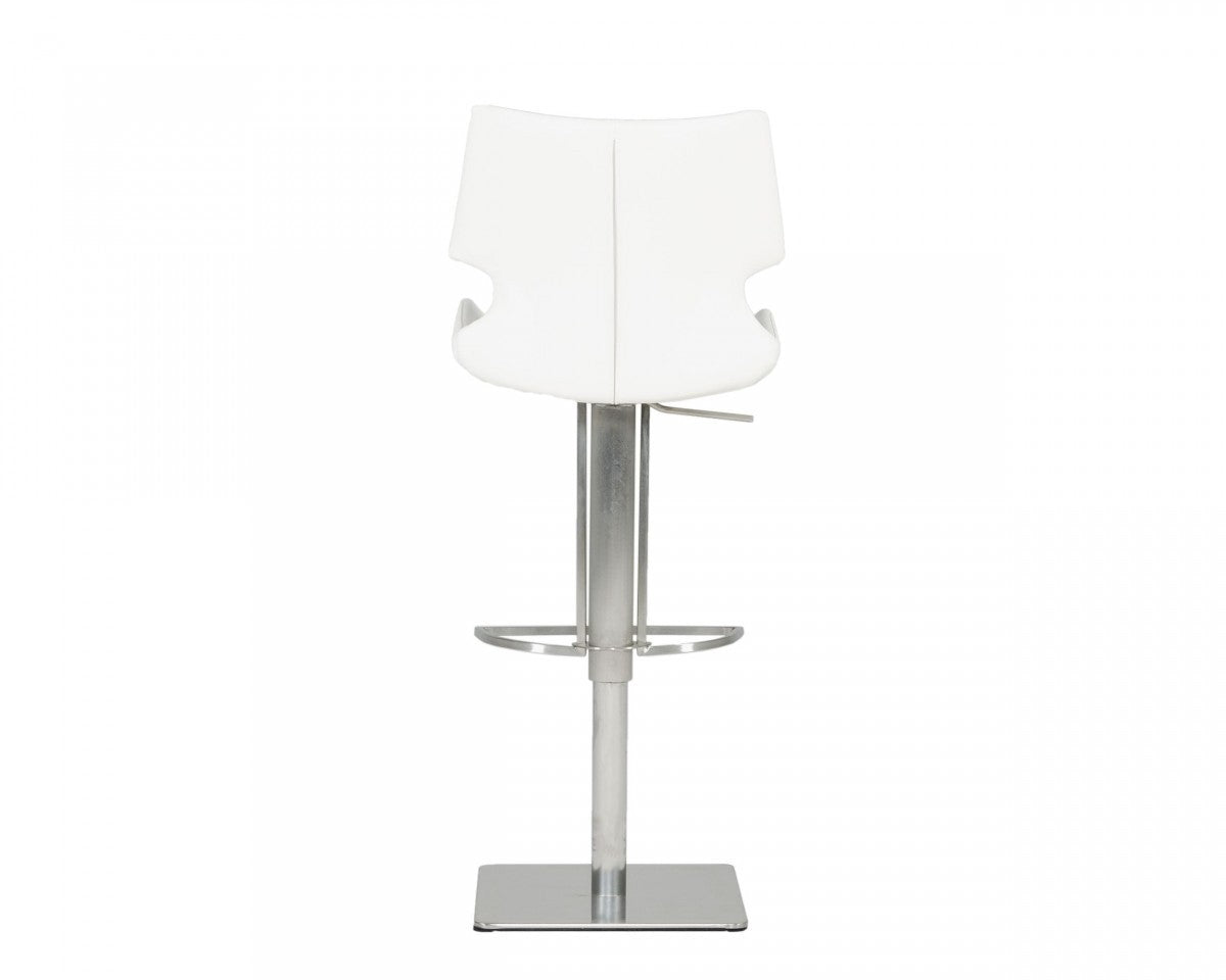 31" White And Silver Faux Leather And Steel Swivel Low Back Bar Height Bar Chair