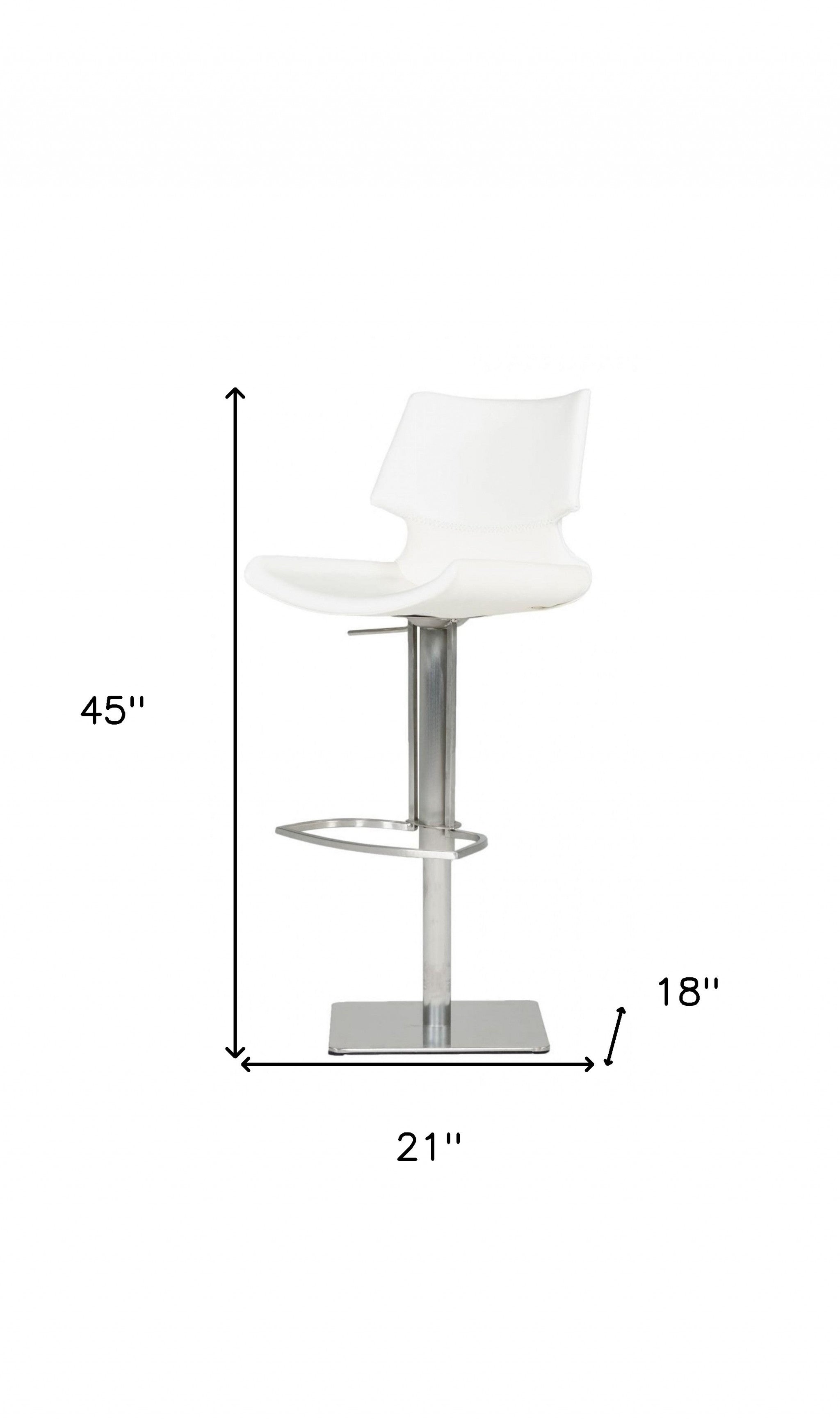 31" White And Silver Faux Leather And Steel Swivel Low Back Bar Height Bar Chair