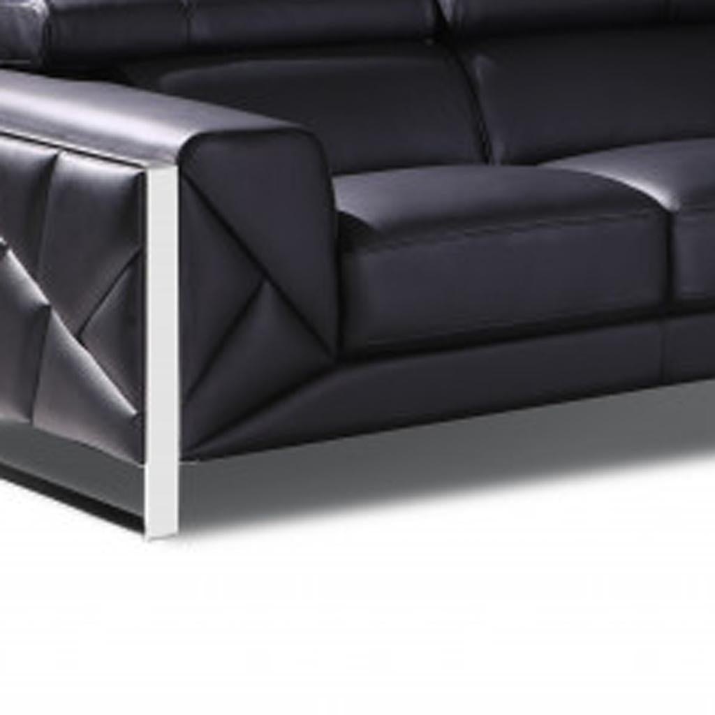 Two Piece Indoor Black Italian Leather Five Person Seating Set