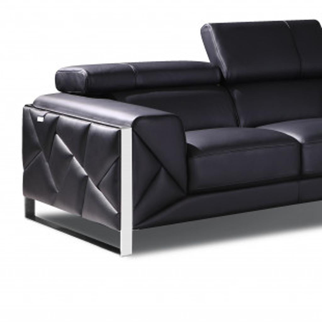 Two Piece Indoor Black Italian Leather Five Person Seating Set