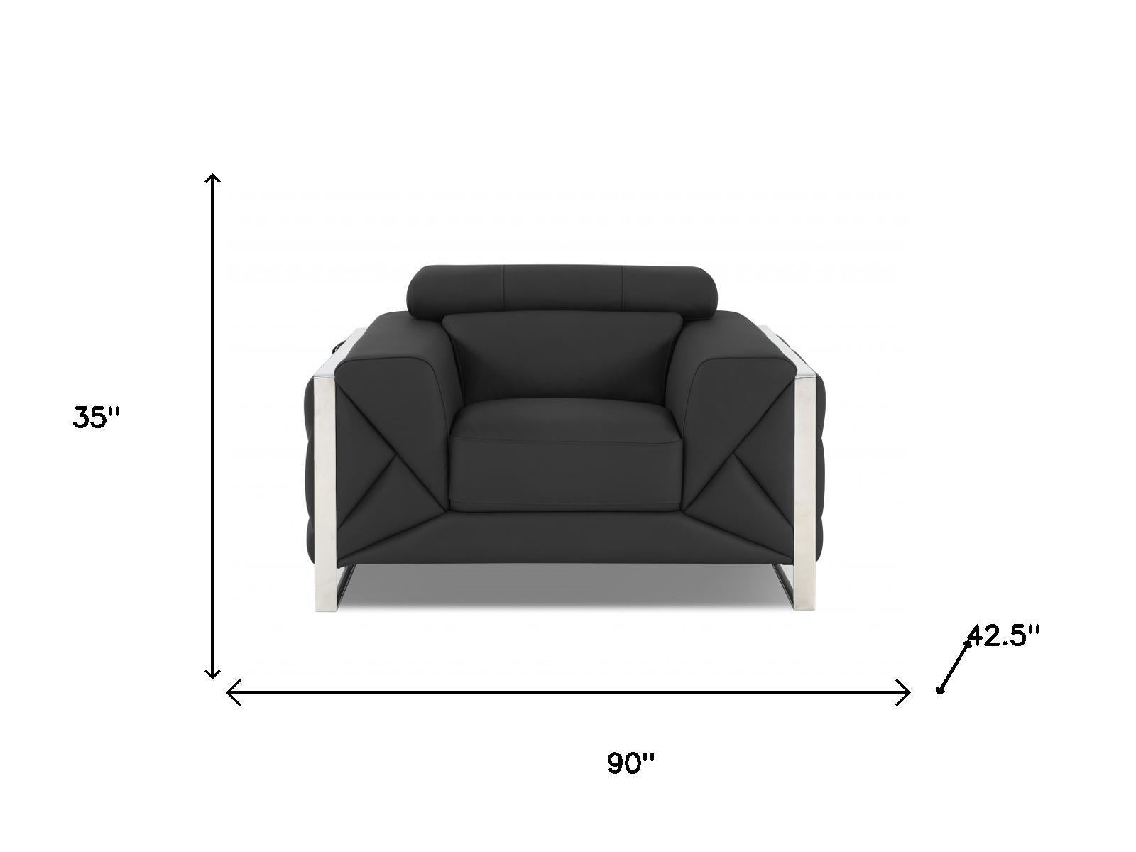 Three Piece Indoor Dark Gray Italian Leather Six Person Seating Set
