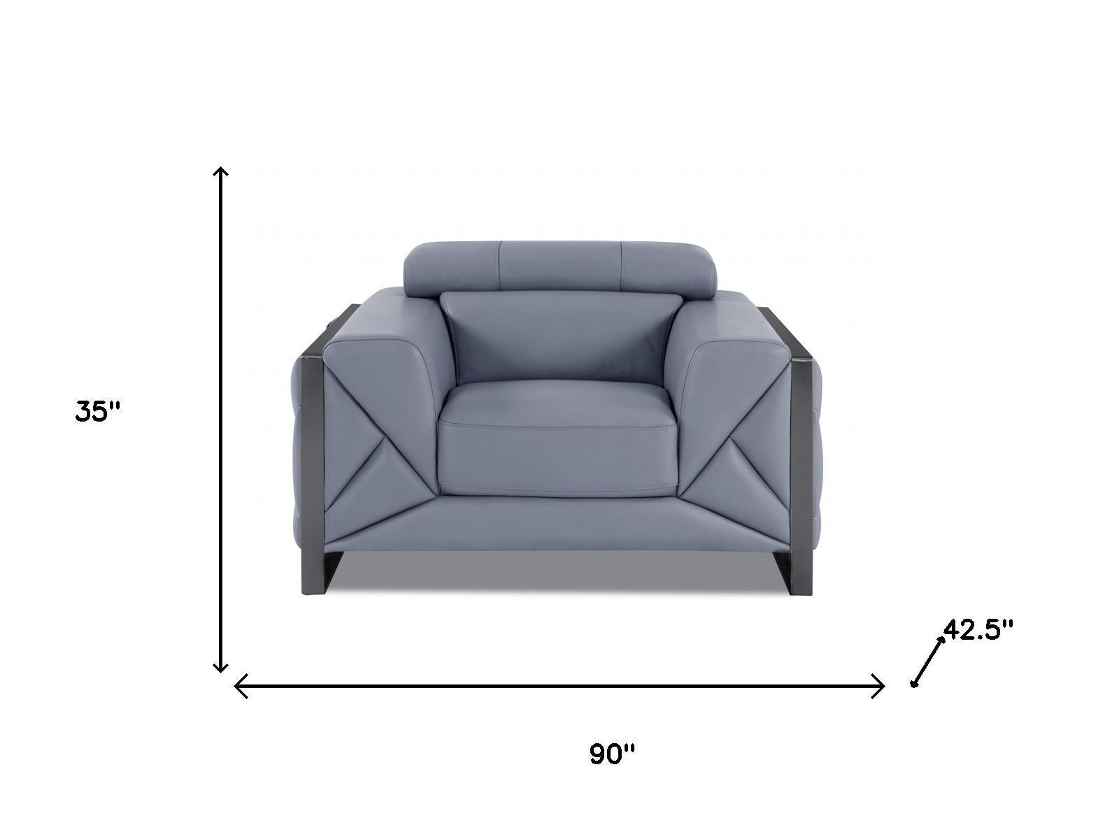Three Piece Indoor Light Blue Italian Leather Six Person Seating Set