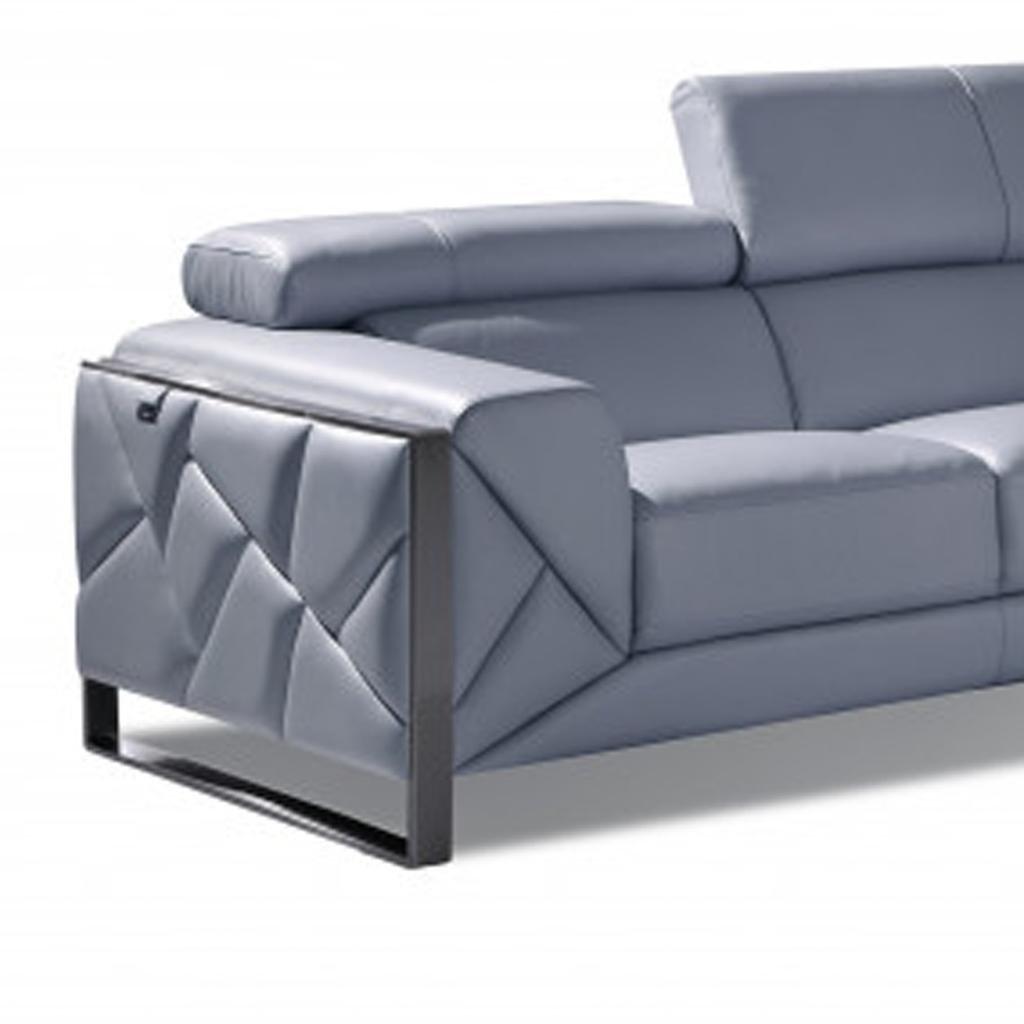 Two Piece Indoor Light Blue Italian Leather Five Person Seating Set