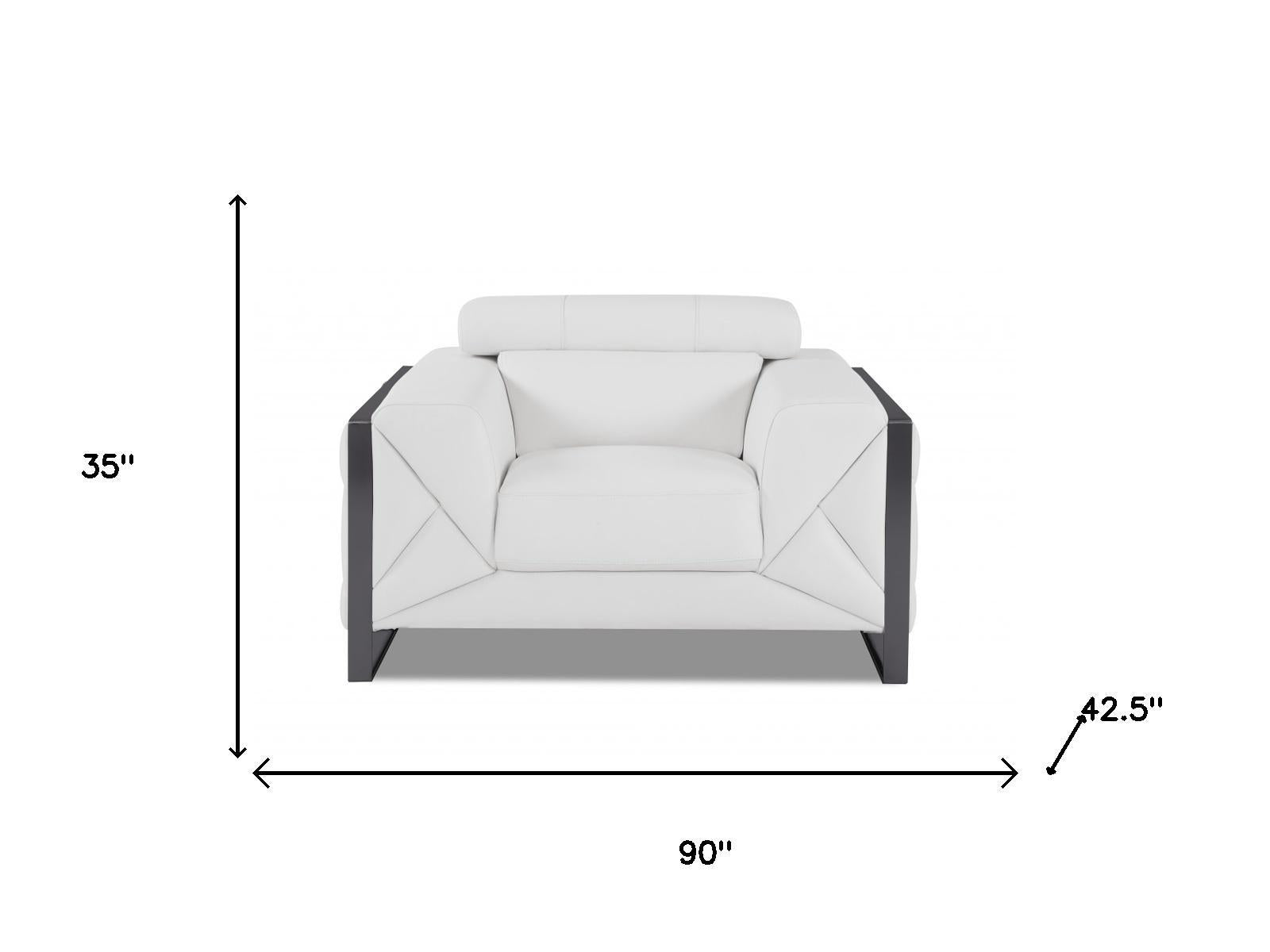 Three Piece Indoor White Italian Leather Six Person Seating Set