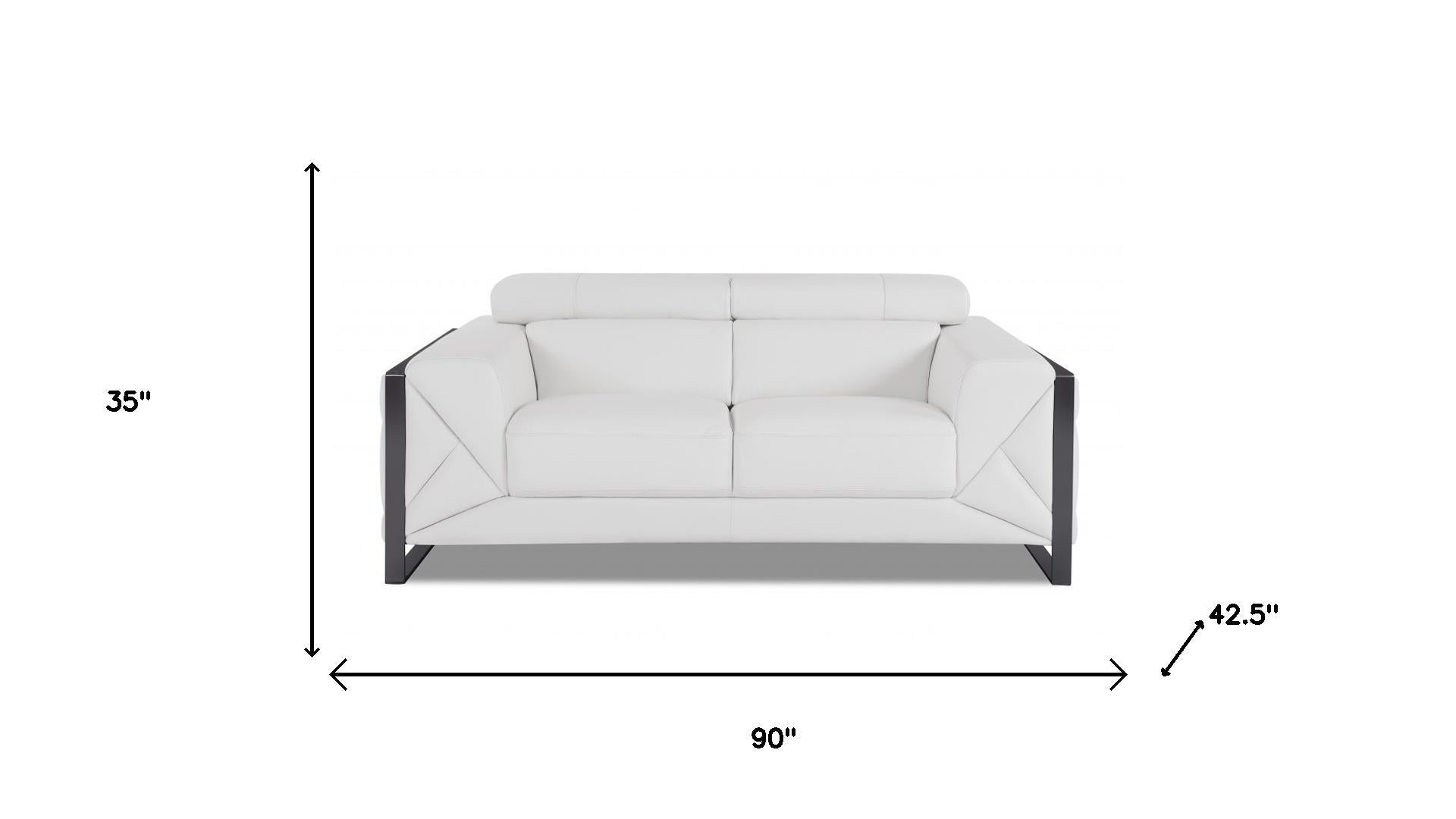 Two Piece Indoor White Italian Leather Five Person Seating Set