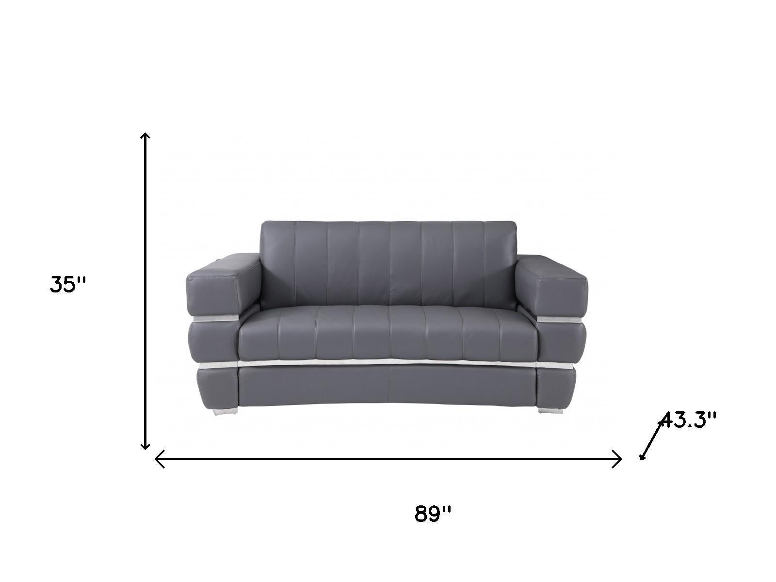 Two Piece Indoor Dark Gray Italian Leather Five Person Seating Set