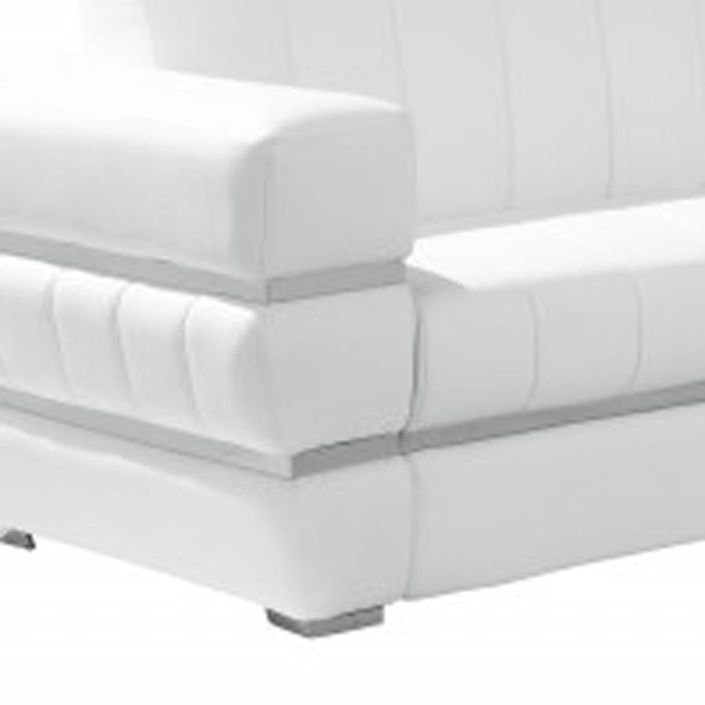 Two Piece Indoor White Italian Leather Five Person Seating Set