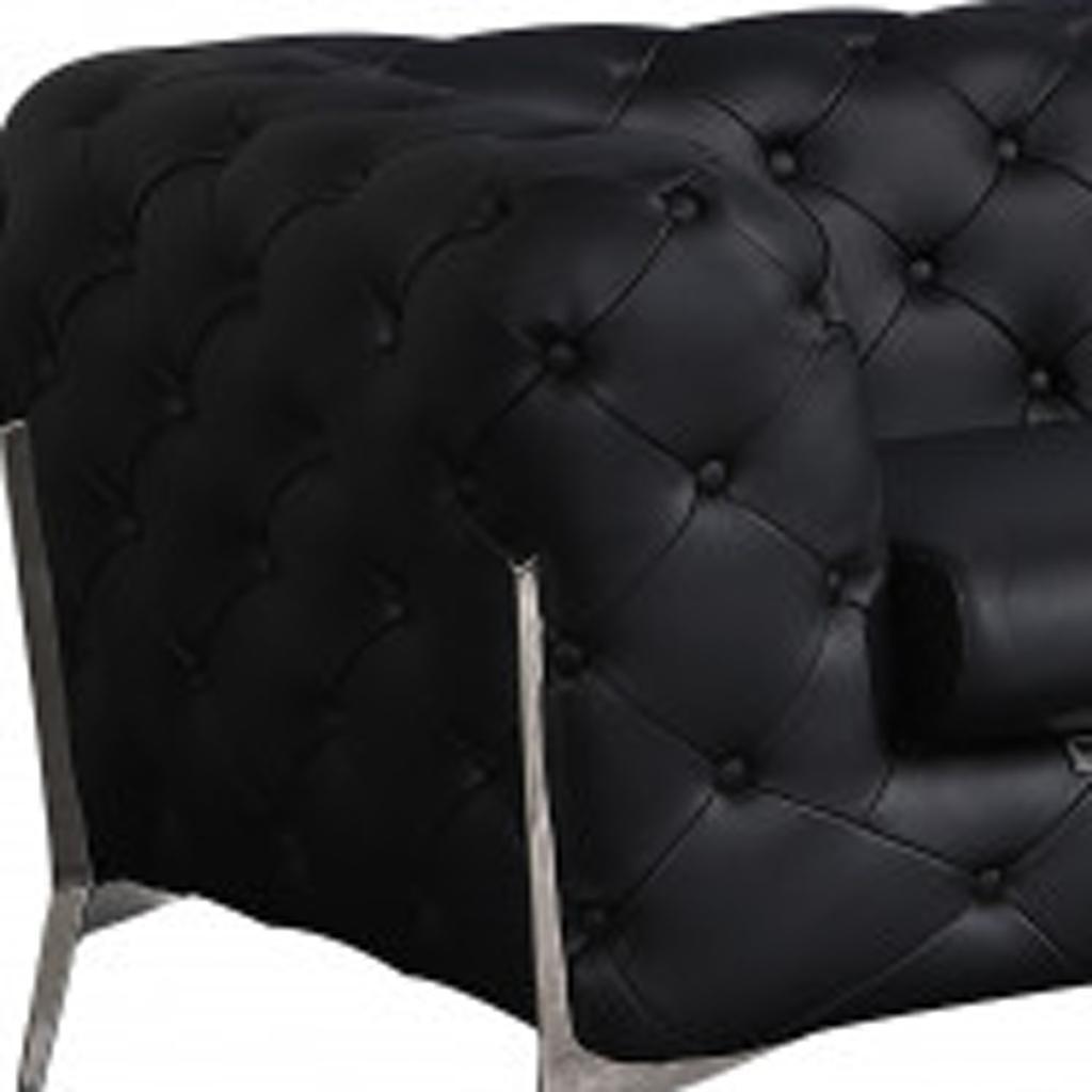 Two Piece Indoor Black Italian Leather Five Person Seating Set