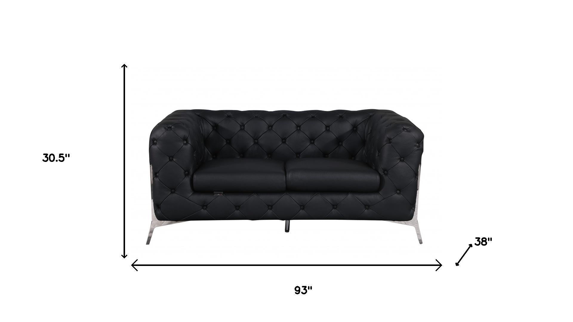 Two Piece Indoor Black Italian Leather Five Person Seating Set