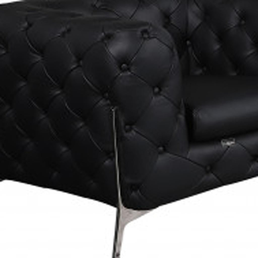 Three Piece Indoor Black Italian Leather Six Person Seating Set
