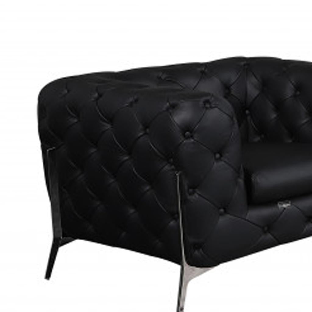 Three Piece Indoor Black Italian Leather Six Person Seating Set