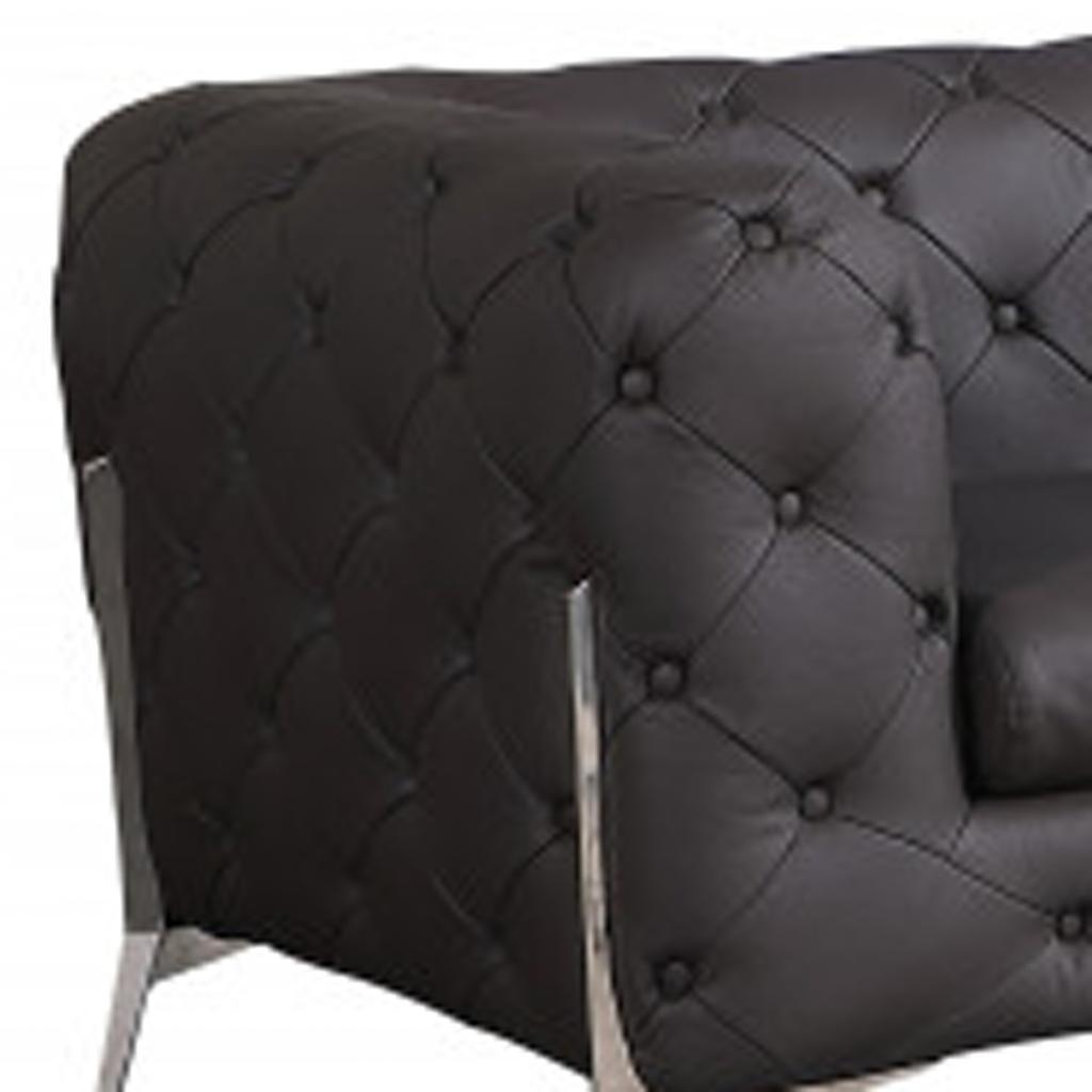 Two Piece Indoor Brown Italian Leather Five Person Seating Set