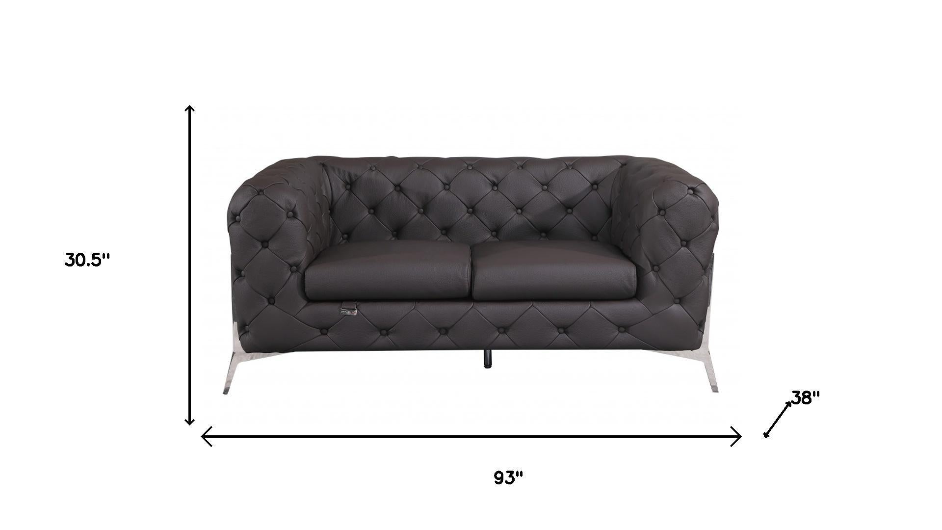 Two Piece Indoor Brown Italian Leather Five Person Seating Set