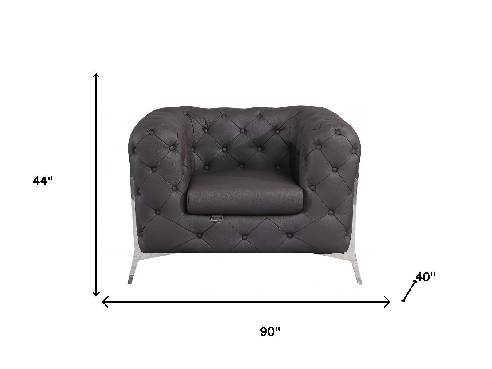 Three Piece Indoor Brown Italian Leather Six Person Seating Set