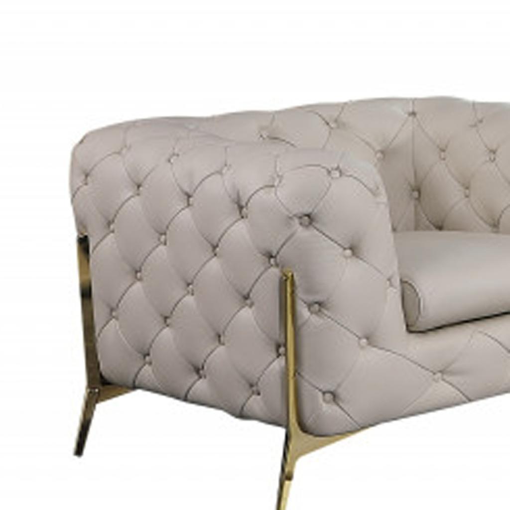 Three Piece Indoor Beige Italian Leather Six Person Seating Set