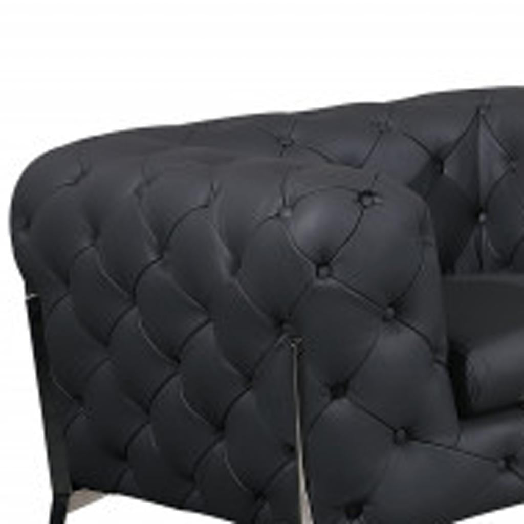 Three Piece Indoor Dark Gray Italian Leather Six Person Seating Set