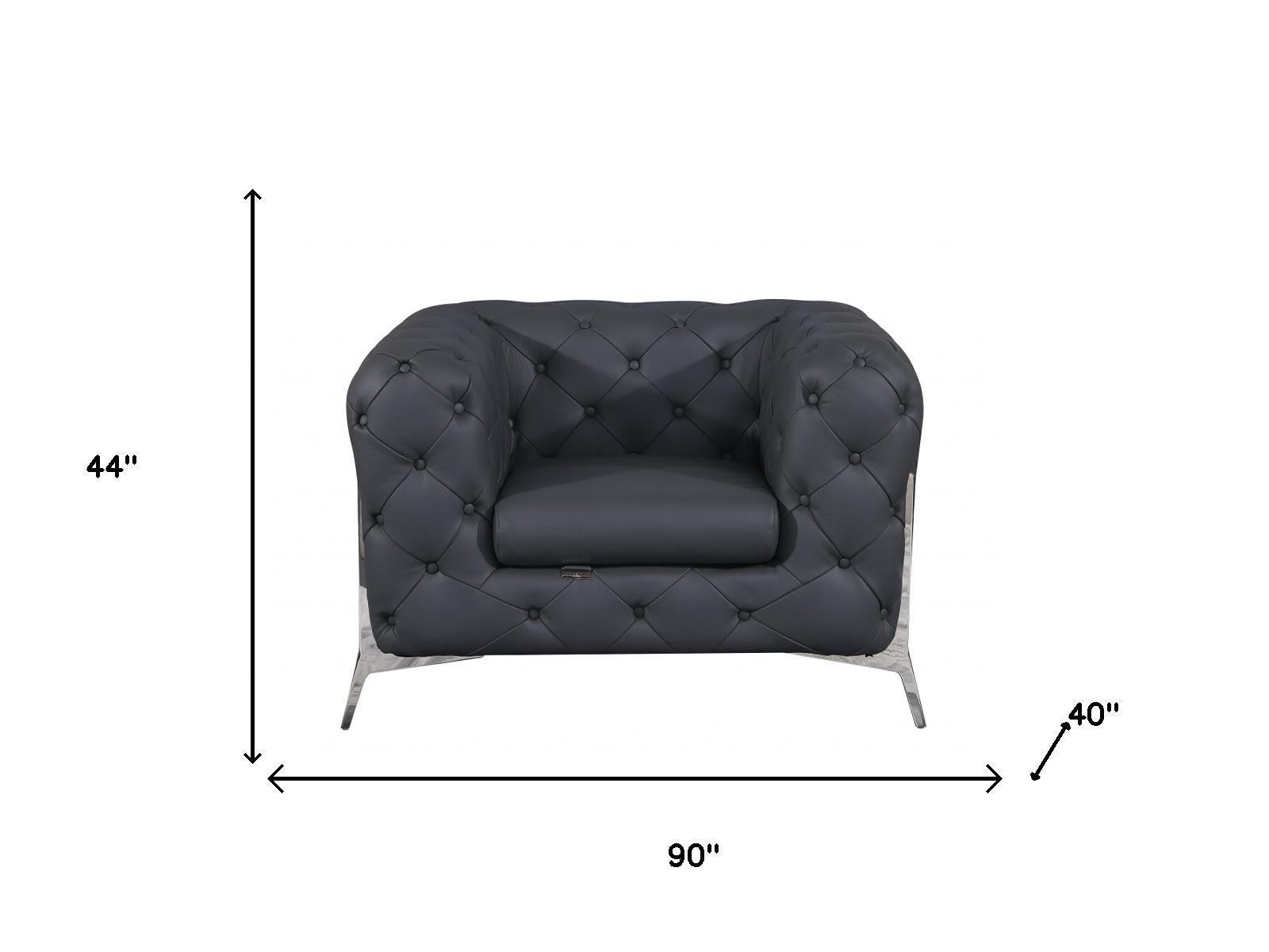 Three Piece Indoor Dark Gray Italian Leather Six Person Seating Set
