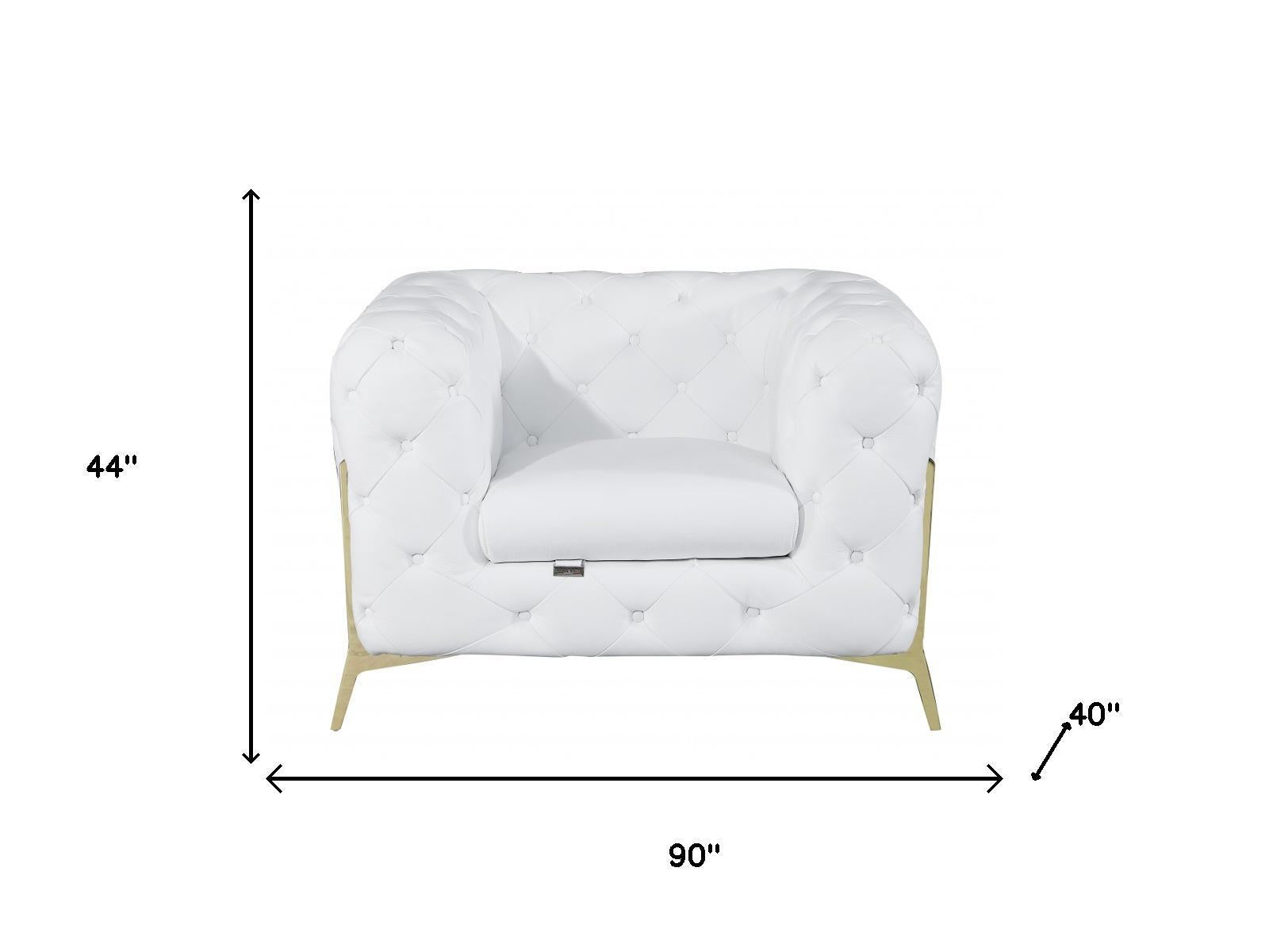 Three Piece Indoor White Italian Leather Six Person Seating Set