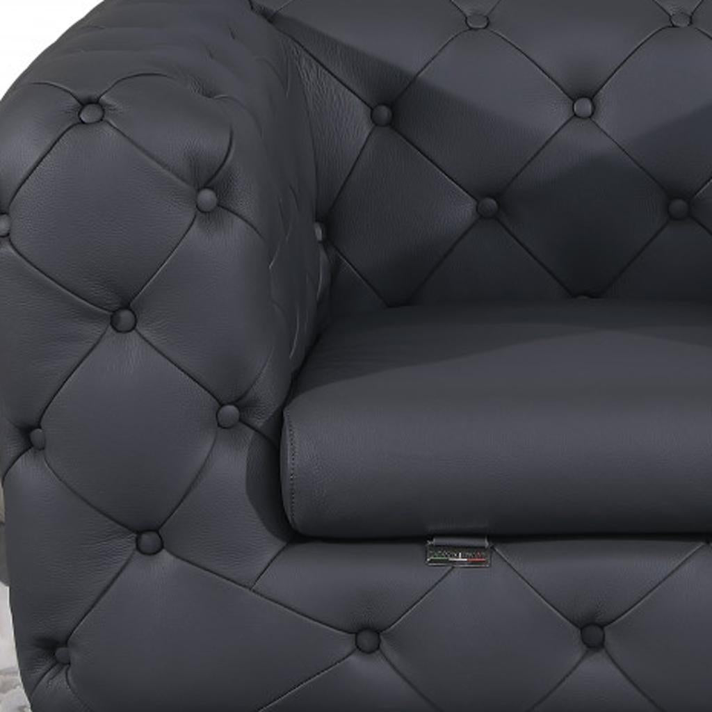 Three Piece Indoor Dark Gray Italian Leather Five Person Seating Set