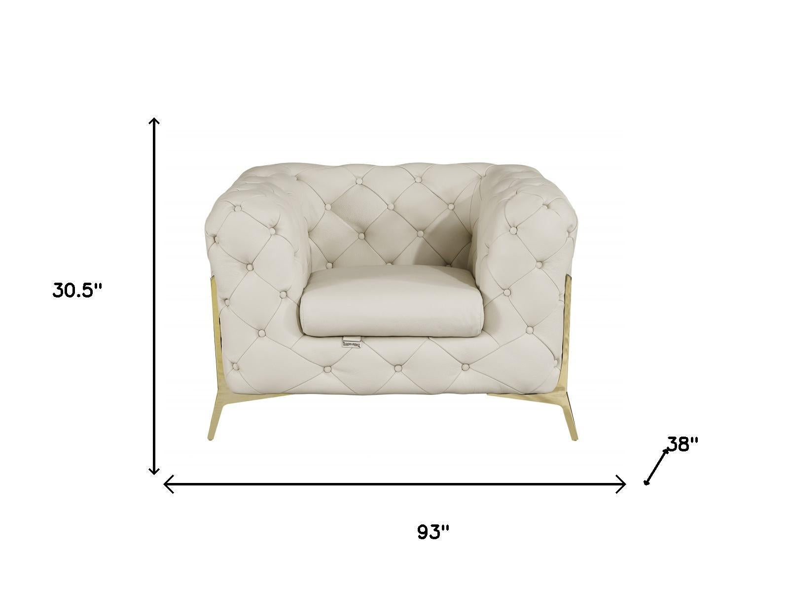 Three Piece Indoor Beige Italian Leather Five Person Seating Set