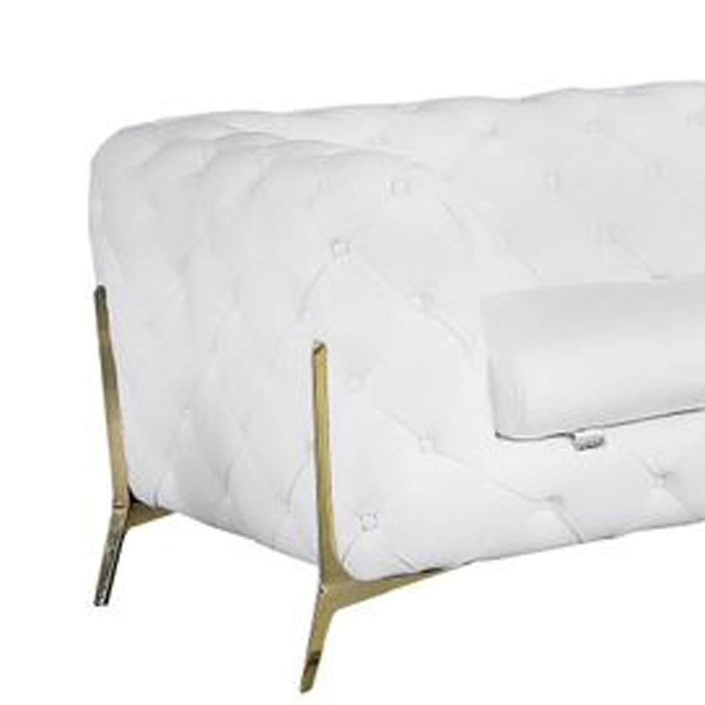 Three Piece Indoor White Italian Leather Five Person Seating Set