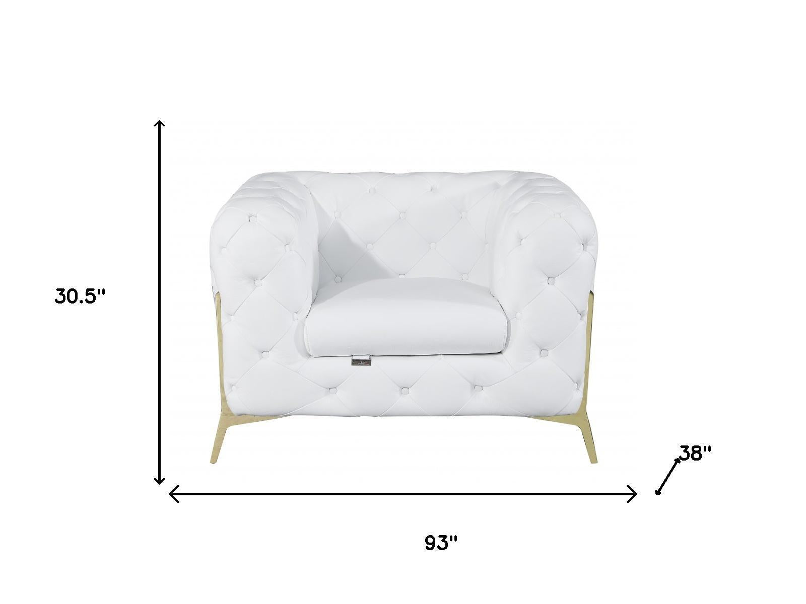 Three Piece Indoor White Italian Leather Five Person Seating Set